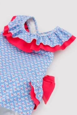 Bañador bebé niña detalles volantes y lazos estampado flores