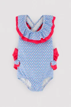 Bañador bebé niña detalles volantes y lazos estampado flores