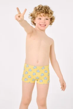 Bañador bóxer niño estampado tortugas amarillo