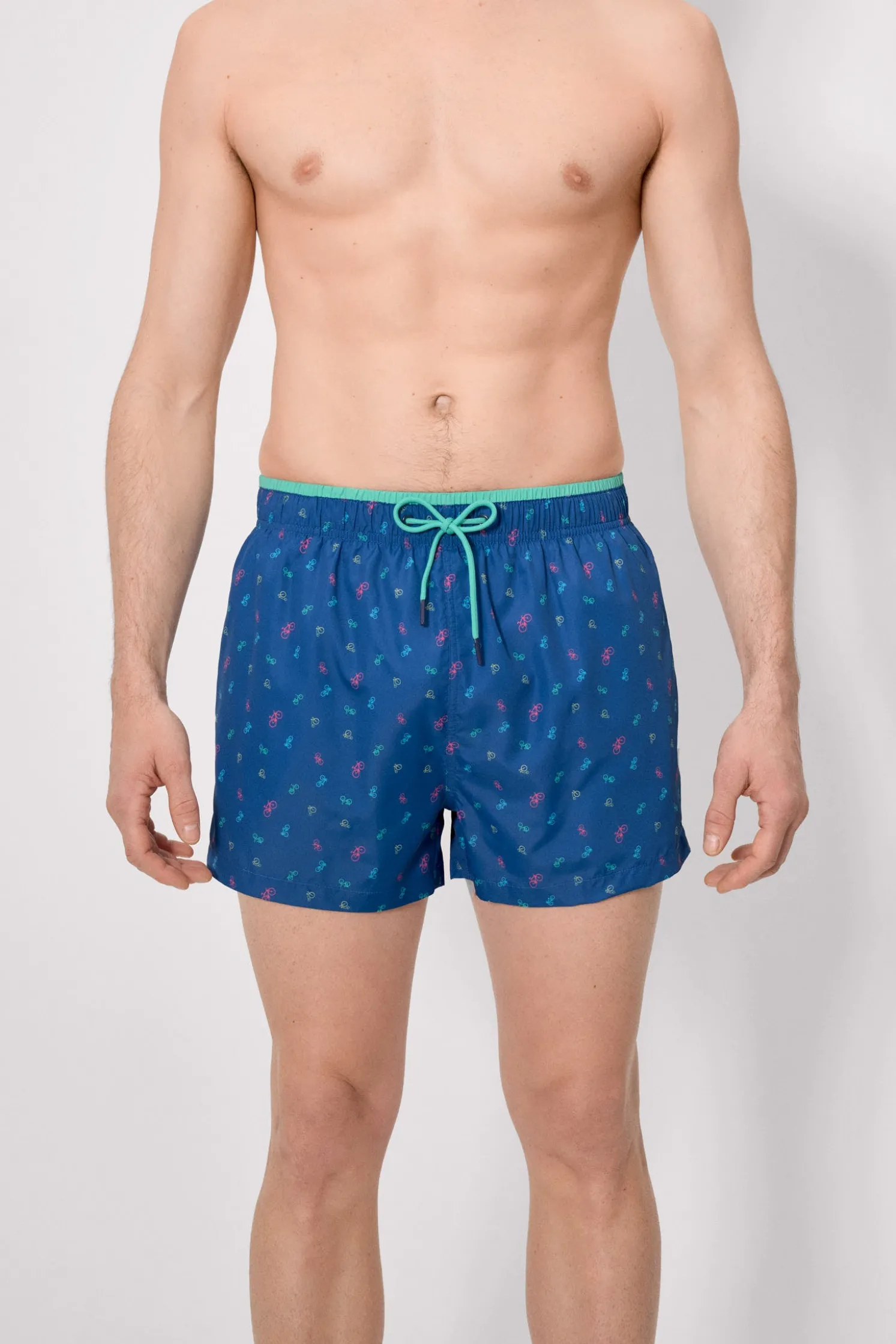 Bañador corto estampado bicicletas azul