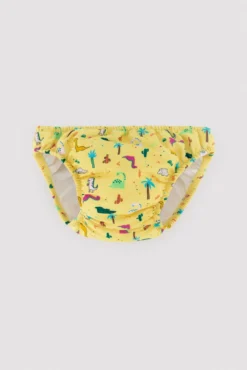 Bañador culetín antifugas bebé estampado dinosaurios amarillo
