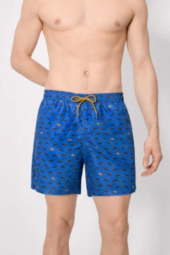 Bañador largo estampado perros salchicha azul