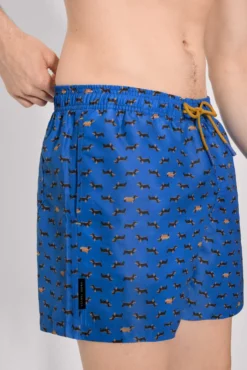 Bañador largo estampado perros salchicha azul