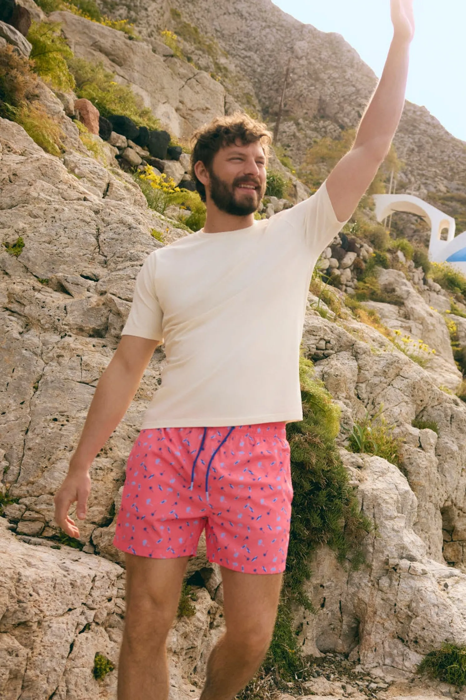 Bañador medio estampado palmeras y tablas de surf