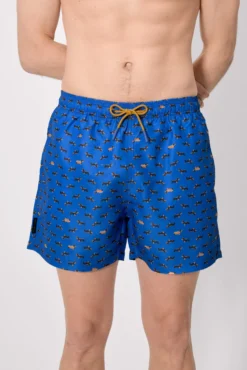 Bañador medio estampado perros salchichas azul