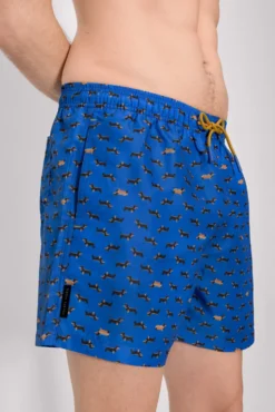 Bañador medio estampado perros salchichas azul