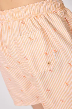 Bañador medio estampado rayas y mini langostas naranja