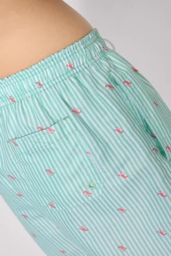 Bañador medio estampado rayas y mini langostas verde