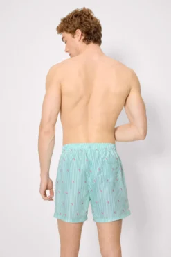 Bañador medio estampado rayas y mini langostas verde