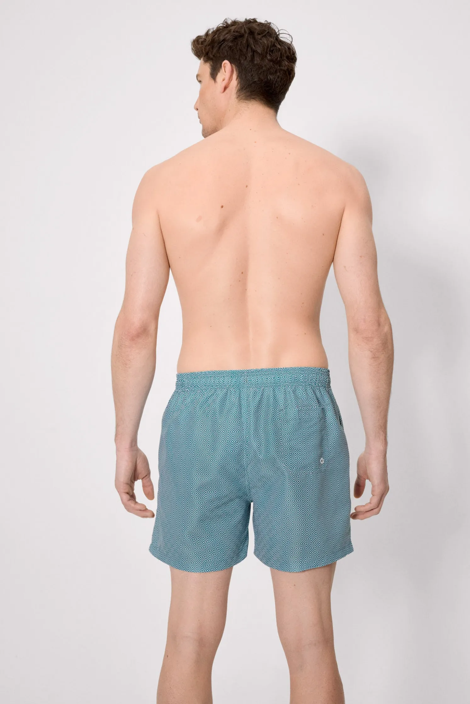 Bañador medio estampado étnico azul