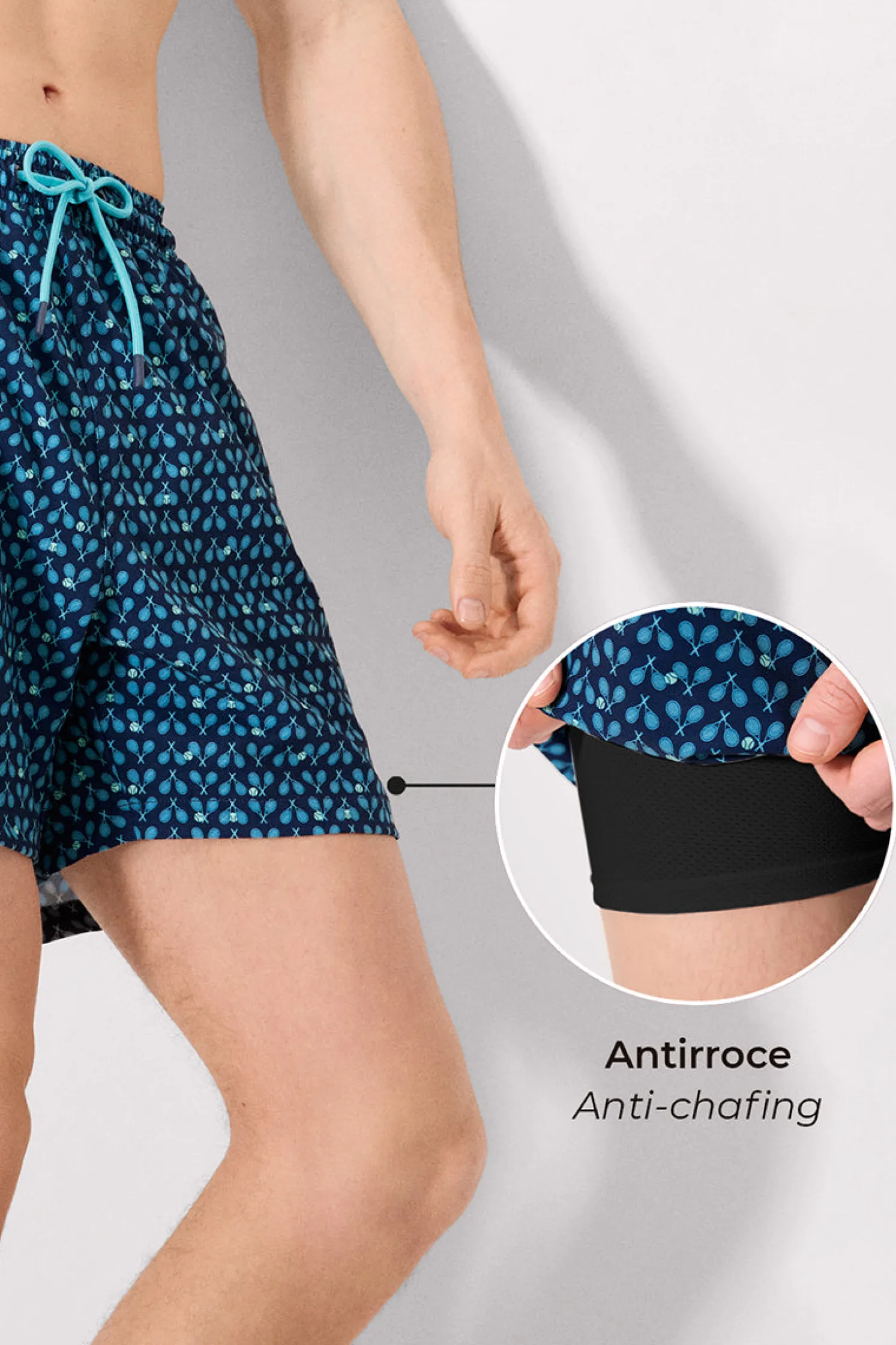 Bañador medio malla interior antirroce estampado raquetas