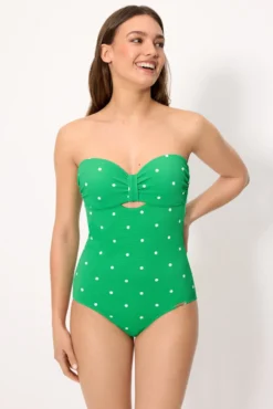 Bañador moldeador bandeau con aro piqué lunares verde copa B