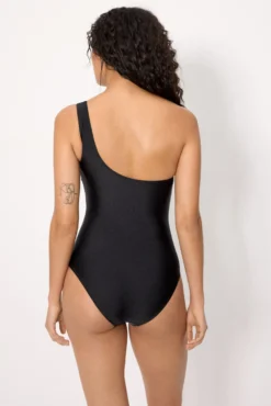 Bañador negro asimétrico con tul transparente con brillo negro copa B