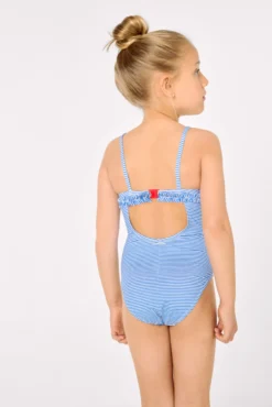 Bañador niña detalle lazo y volantes estampado rayas