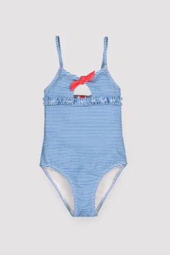 Bañador niña detalle lazo y volantes estampado rayas