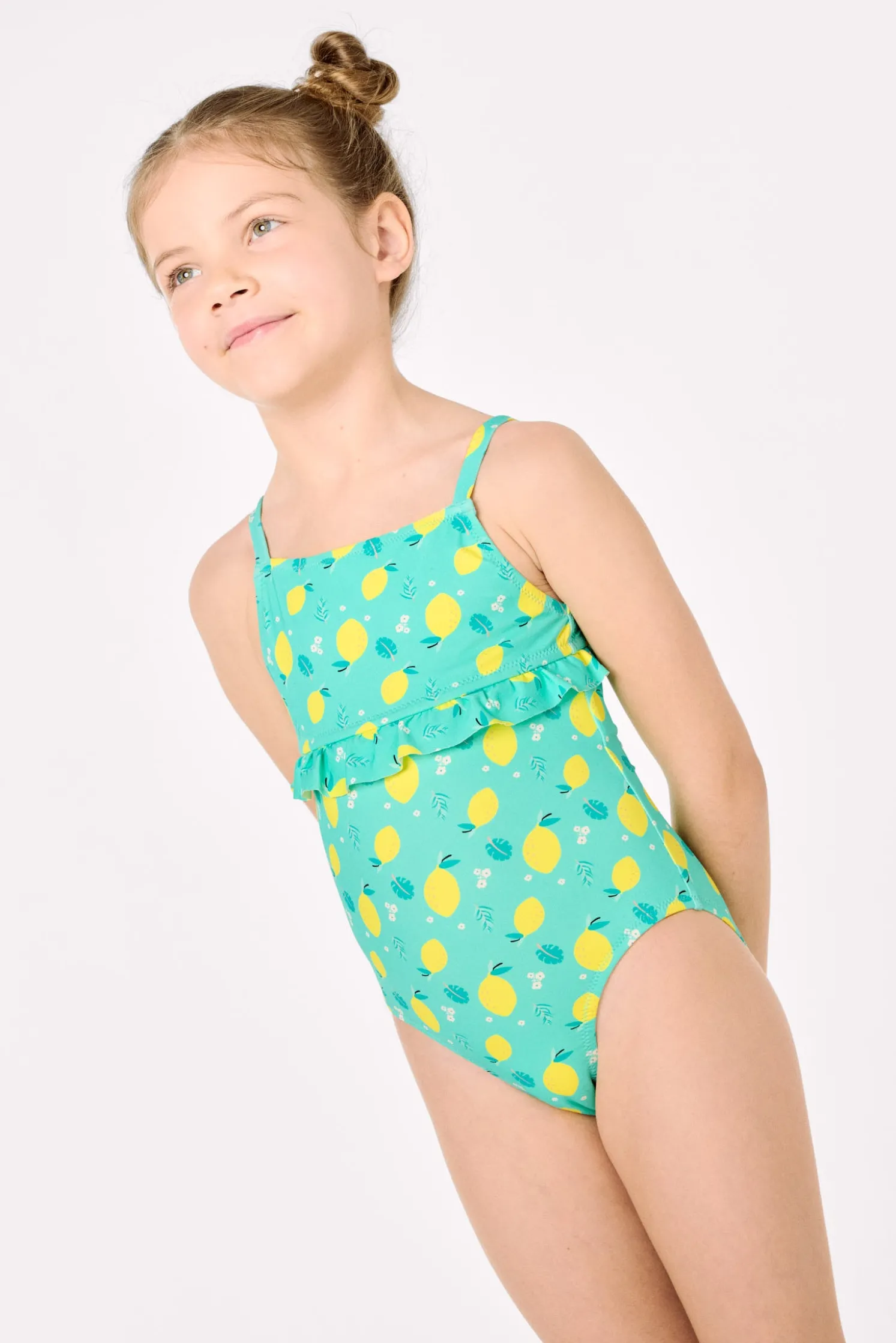 Bañador niña detalle volante estampado limones