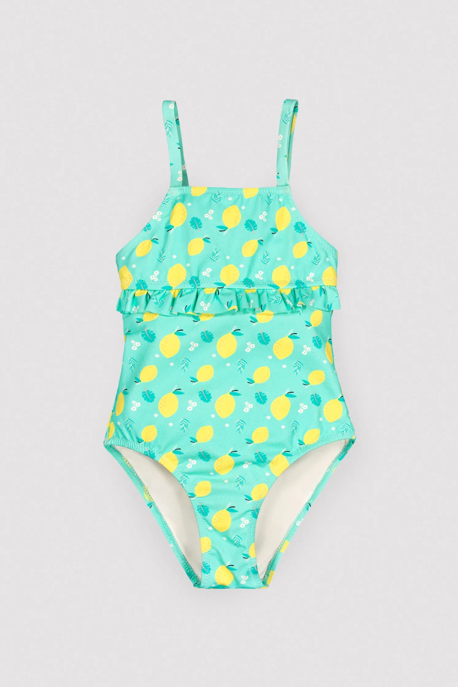 Bañador niña detalle volante estampado limones