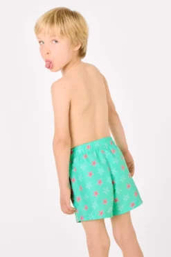 Bañador niño corto estampado estrellas marinas turquesa
