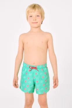 Bañador niño corto estampado estrellas marinas turquesa