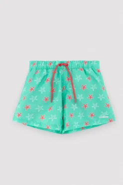 Bañador niño corto estampado estrellas marinas turquesa