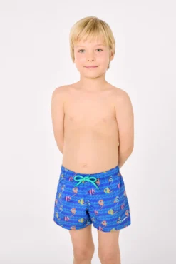 Bañador niño corto estampado peces tropicales multicolor