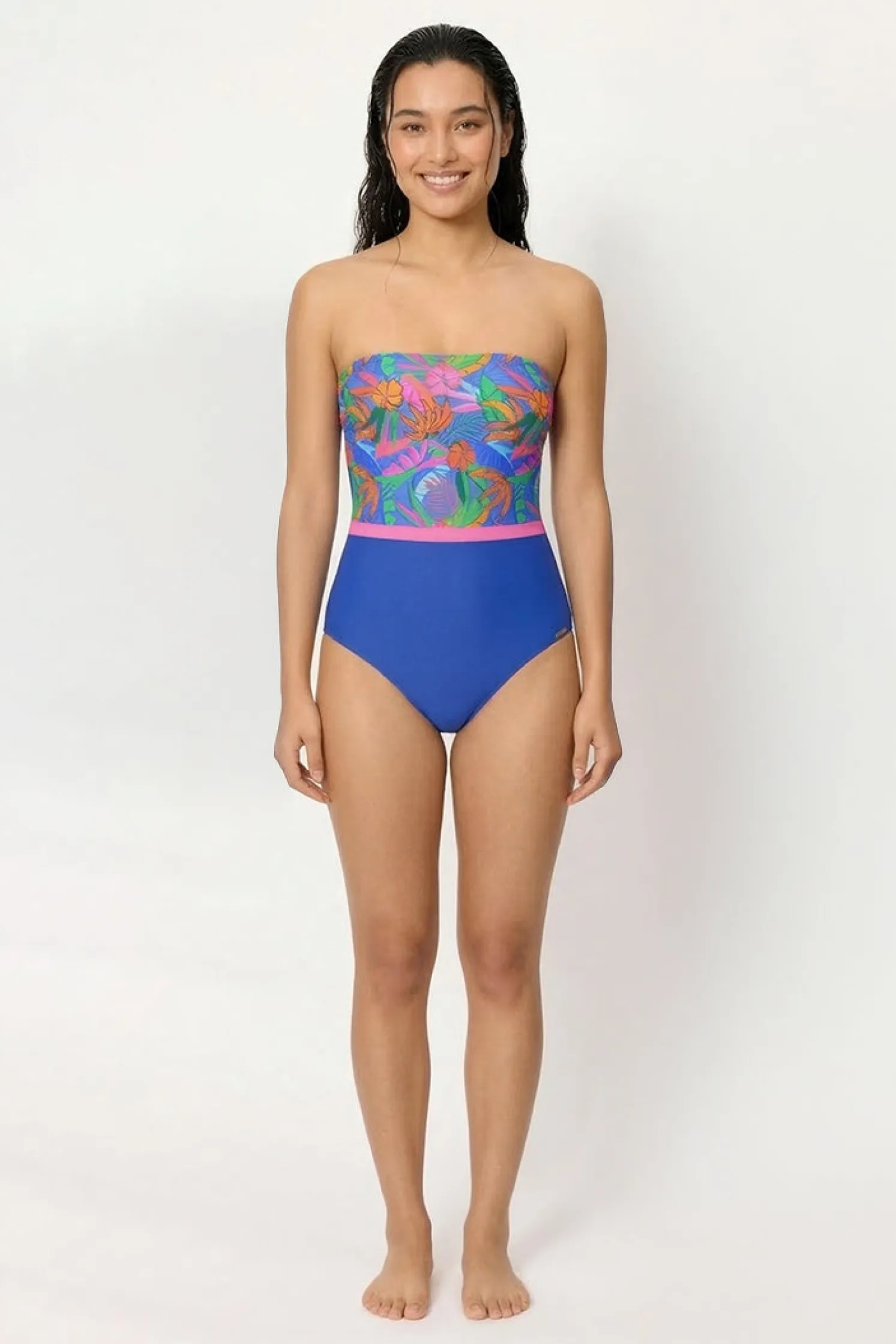 Bañador reductor bandeau estampado tropical copa B