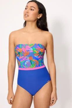 Bañador reductor bandeau estampado tropical copa B