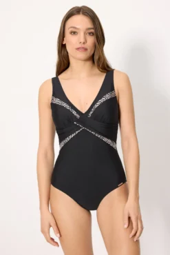 Bañador reductor estampado con brillo negro copa B