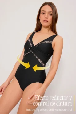 Bañador reductor estampado con brillo negro copa B