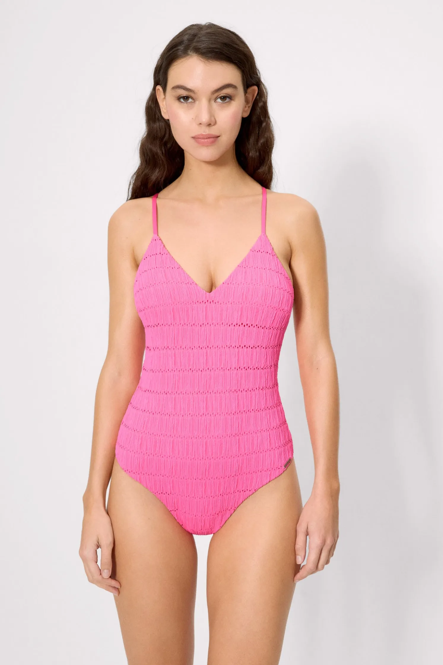 Bañador tríangulo con textura rosa copa B