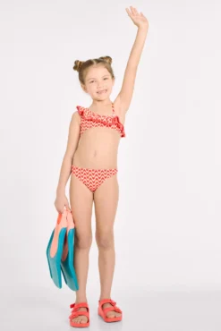 Bikini niña asimétrico detalle volante estampado étnico