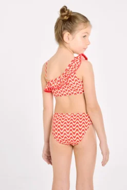 Bikini niña asimétrico detalle volante estampado étnico