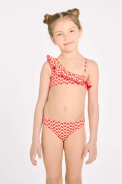 Bikini niña asimétrico detalle volante estampado étnico