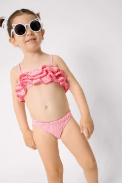 Bikini niña bambula detalle triple volante estampado rayas