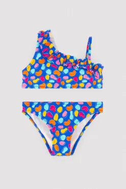 Bikini niña detalle fruncido estampado formas orgánicas multicolor