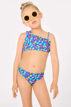 Bikini niña detalle fruncido estampado formas orgánicas multicolor