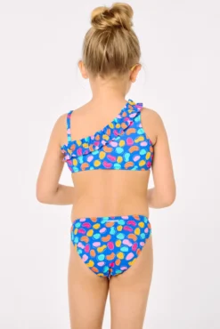 Bikini niña detalle fruncido estampado formas orgánicas multicolor