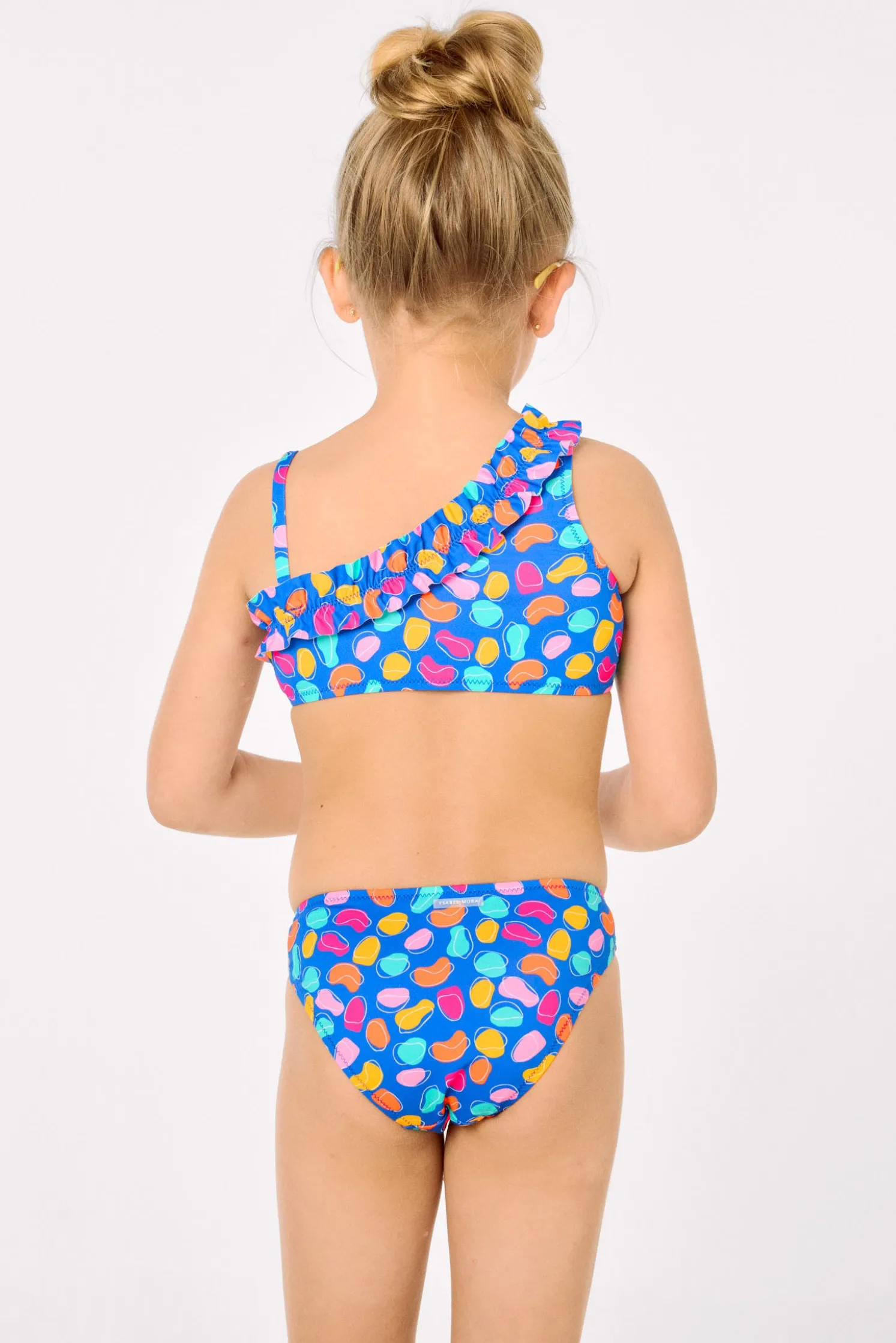 Bikini niña detalle fruncido estampado formas orgánicas multicolor