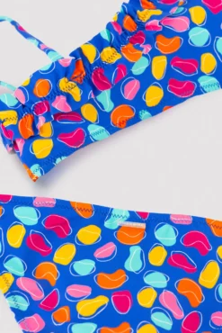 Bikini niña detalle fruncido estampado formas orgánicas multicolor