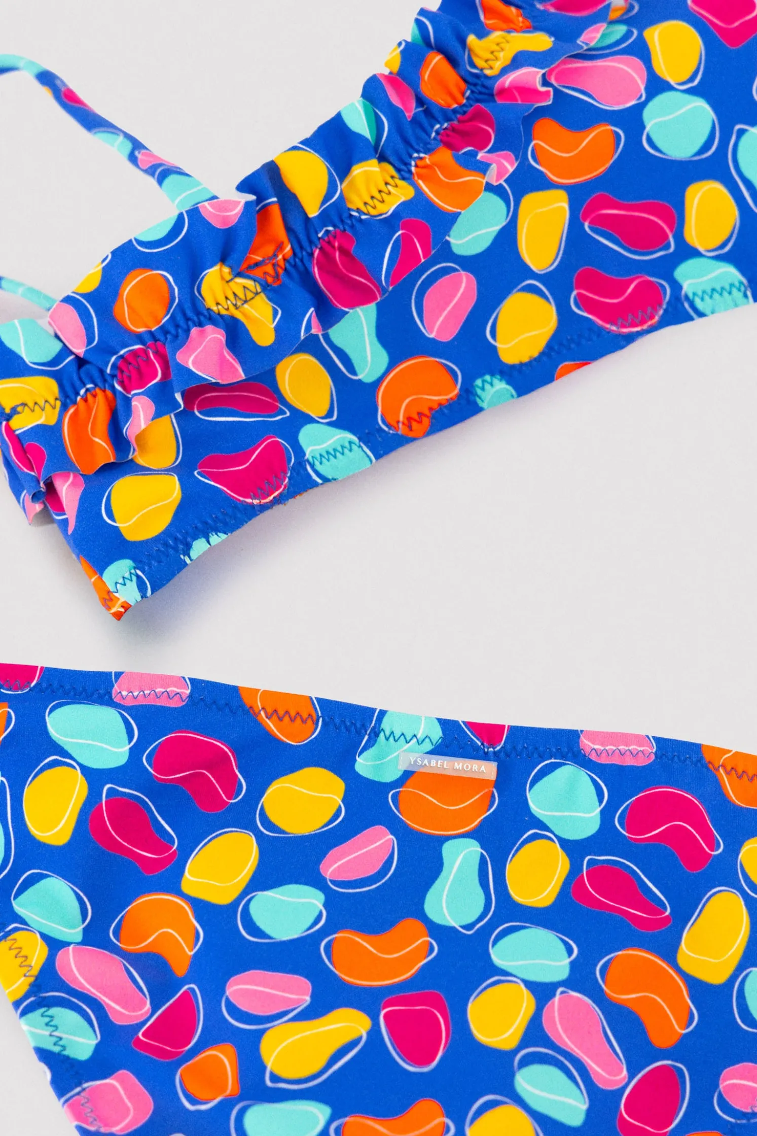 Bikini niña detalle fruncido estampado formas orgánicas multicolor
