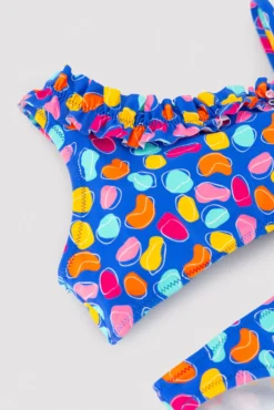Bikini niña detalle fruncido estampado formas orgánicas multicolor