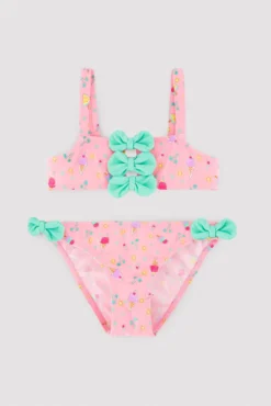 Bikini niña detalles lazos estampado veraniego helados