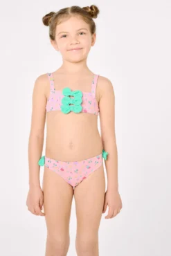 Bikini niña detalles lazos estampado veraniego helados