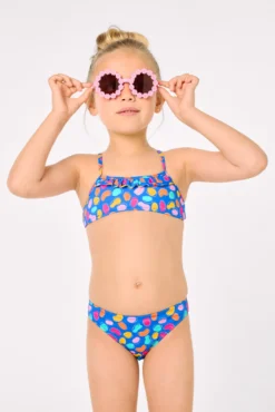 Bikini niña detalle volante estampado formas orgánicas multicolor