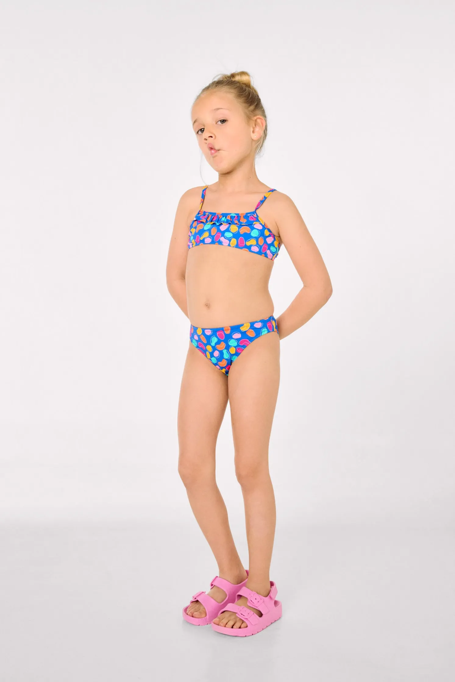 Bikini niña detalle volante estampado formas orgánicas multicolor