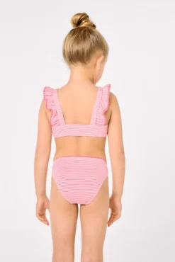 Bikini niña detalle volantes estampado rayas