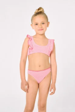 Bikini niña detalle volantes estampado rayas