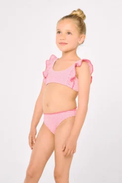 Bikini niña detalle volantes estampado rayas