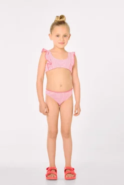 Bikini niña detalle volantes estampado rayas
