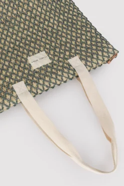 Bolso de playa de rafia beige y verde